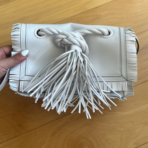 VALENTINO GARAVANI The Rope White Fringe Leather Shoulder Bag - Picture 3 of 10
